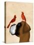 Boxer and Red Cardinals-Fab Funky-Stretched Canvas