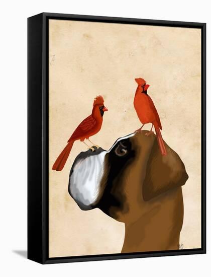 Boxer and Red Cardinals-Fab Funky-Framed Stretched Canvas