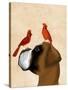 Boxer and Red Cardinals-Fab Funky-Stretched Canvas