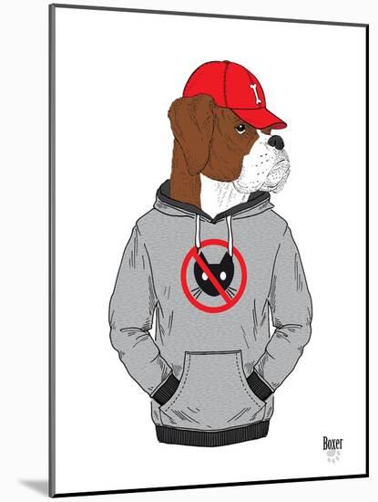 Boxer Dog in City Style-Olga Angellos-Mounted Art Print