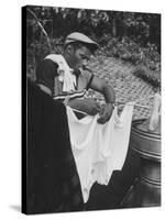 Boxer Floyd Patterson Doing Laundry at Training Quarters Near Newtown-George Silk-Stretched Canvas