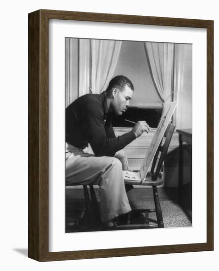 Boxer Joe Louis Painting a Picture for Urban League Guild Exhibit, Sept. 1949-null-Framed Photo