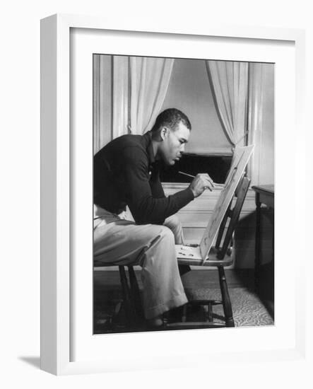 Boxer Joe Louis Painting a Picture for Urban League Guild Exhibit, Sept. 1949-null-Framed Photo