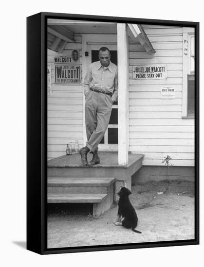 Boxer Joe Walcott Standing Outside Doorway of Building at Training Camp-Tony Linck-Framed Stretched Canvas