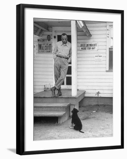 Boxer Joe Walcott Standing Outside Doorway of Building at Training Camp-Tony Linck-Framed Premium Photographic Print