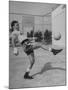 Boxer Marcel Cerdan, Trying to Achieve Hairline Balance by Bouncing a Soccer Ball-Tony Linck-Mounted Premium Photographic Print