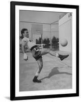 Boxer Marcel Cerdan, Trying to Achieve Hairline Balance by Bouncing a Soccer Ball-Tony Linck-Framed Premium Photographic Print