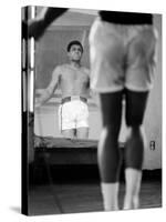 Boxer Muhammad Ali Jumping Rope While Watching Himself in Mirror During Training for His Fight-John Shearer-Stretched Canvas