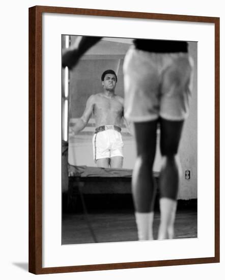 Boxer Muhammad Ali Jumping Rope While Watching Himself in Mirror During Training for His Fight-John Shearer-Framed Premium Photographic Print