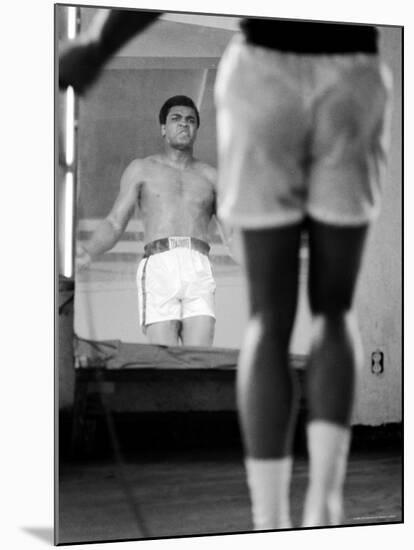 Boxer Muhammad Ali Jumping Rope While Watching Himself in Mirror During Training for His Fight-John Shearer-Mounted Premium Photographic Print