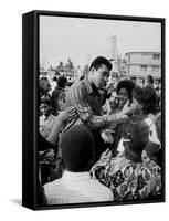 Boxer Muhammad Ali with Fans before Bout with Joe Frazier-John Shearer-Framed Stretched Canvas