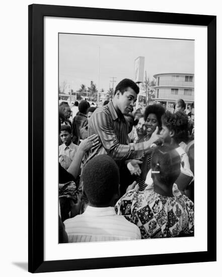 Boxer Muhammad Ali with Fans before Bout with Joe Frazier-John Shearer-Framed Premium Photographic Print