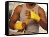 Boxer Wrapping His Hands-Chris Trotman-Framed Stretched Canvas