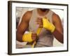 Boxer Wrapping His Hands-Chris Trotman-Framed Photographic Print