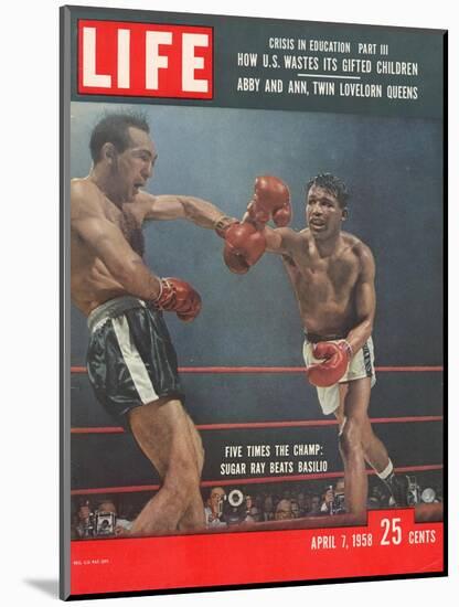 Boxers Carmen Basilio and Sugar Ray Robinson in Action, April 7, 1958-George Silk-Mounted Photographic Print