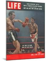 Boxers Carmen Basilio and Sugar Ray Robinson in Action, April 7, 1958-George Silk-Mounted Photographic Print