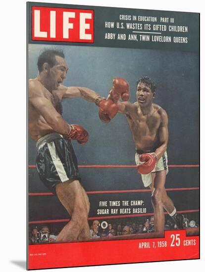 Boxers Carmen Basilio and Sugar Ray Robinson in Action, April 7, 1958-George Silk-Mounted Photographic Print