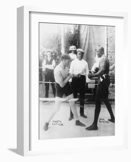 Boxers Marty Cutler and Jack Johnson Photograph-Lantern Press-Framed Art Print