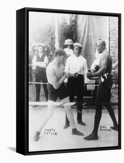 Boxers Marty Cutler and Jack Johnson Photograph-Lantern Press-Framed Stretched Canvas