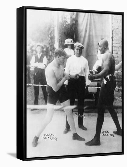 Boxers Marty Cutler and Jack Johnson Photograph-Lantern Press-Framed Stretched Canvas