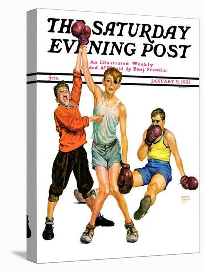 "Boxing Champ," Saturday Evening Post Cover, January 9, 1937-Monte Crews-Stretched Canvas