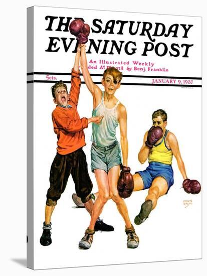 "Boxing Champ," Saturday Evening Post Cover, January 9, 1937-Monte Crews-Stretched Canvas