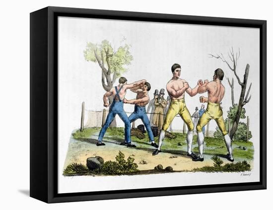 Boxing in England, Illustration from "Costume Antico E Moderno"-Vittorio Raineri-Framed Stretched Canvas