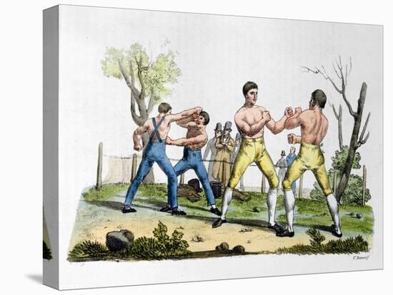 Boxing in England, Illustration from "Costume Antico E Moderno"-Vittorio Raineri-Stretched Canvas