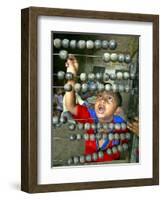 Boy, 3, Counts on an Abacus at a School in Allahabad-null-Framed Photographic Print