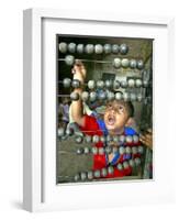 Boy, 3, Counts on an Abacus at a School in Allahabad-null-Framed Photographic Print