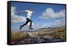Boy (Aged 17) Jumping across Upland Stream-Mark Hamblin-Framed Stretched Canvas