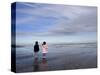 Boy Aged Four and Girl Aged Three on a Black Volcanic Sand Beach in Manawatu, New Zealand-Don Smith-Stretched Canvas