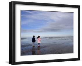 Boy Aged Four and Girl Aged Three on a Black Volcanic Sand Beach in Manawatu, New Zealand-Don Smith-Framed Photographic Print