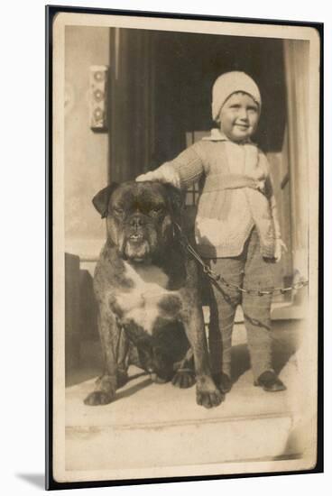 Boy and Bulldog-null-Mounted Photographic Print