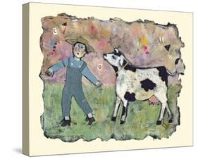 Boy and Cow-Barbara Olsen-Stretched Canvas