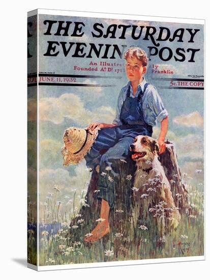 "Boy and Dog in Nature," Saturday Evening Post Cover, June 11, 1932-Eugene Iverd-Stretched Canvas
