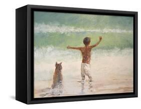 Boy and Dog, Lifeguard-Lincoln Seligman-Framed Stretched Canvas