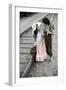 Boy and Girl Carrying Packs Walking by Railroad Tracks-Nora Hernandez-Framed Giclee Print