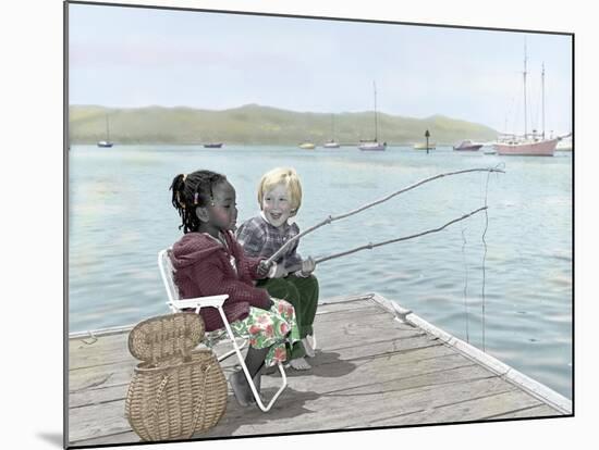 Boy and Girl Fishing Off of Dock-Nora Hernandez-Mounted Giclee Print