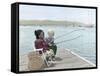 Boy and Girl Fishing Off of Dock-Nora Hernandez-Framed Stretched Canvas