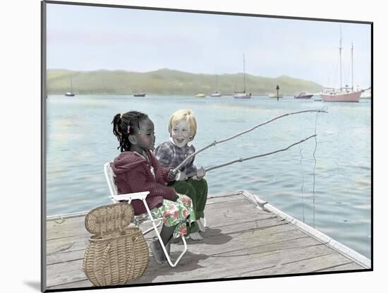 Boy and Girl Fishing Off of Dock-Nora Hernandez-Mounted Giclee Print