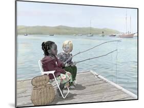 Boy and Girl Fishing Off of Dock-Nora Hernandez-Mounted Giclee Print