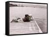 Boy and Girl Laying on Dock Fishing-Nora Hernandez-Framed Stretched Canvas