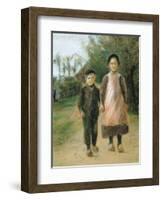 Boy and Girl on a Village Street, Ca 1897-Max Liebermann-Framed Giclee Print