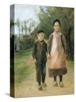 Boy and Girl on a Village Street, Ca 1897-Max Liebermann-Stretched Canvas