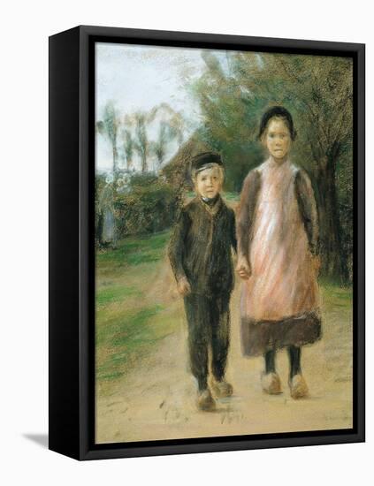 Boy and Girl on a Village Street, Ca 1897-Max Liebermann-Framed Stretched Canvas