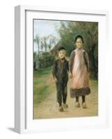 Boy and Girl on a Village Street, Ca 1897-Max Liebermann-Framed Giclee Print