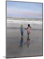 Boy and Girl on at Edge of Ocean Running and Holding Hands.-Nora Hernandez-Mounted Giclee Print