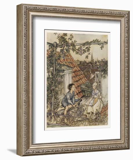 Boy and Girl on Rooftop-Arthur Rackham-Framed Art Print