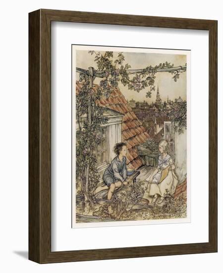 Boy and Girl on Rooftop-Arthur Rackham-Framed Art Print